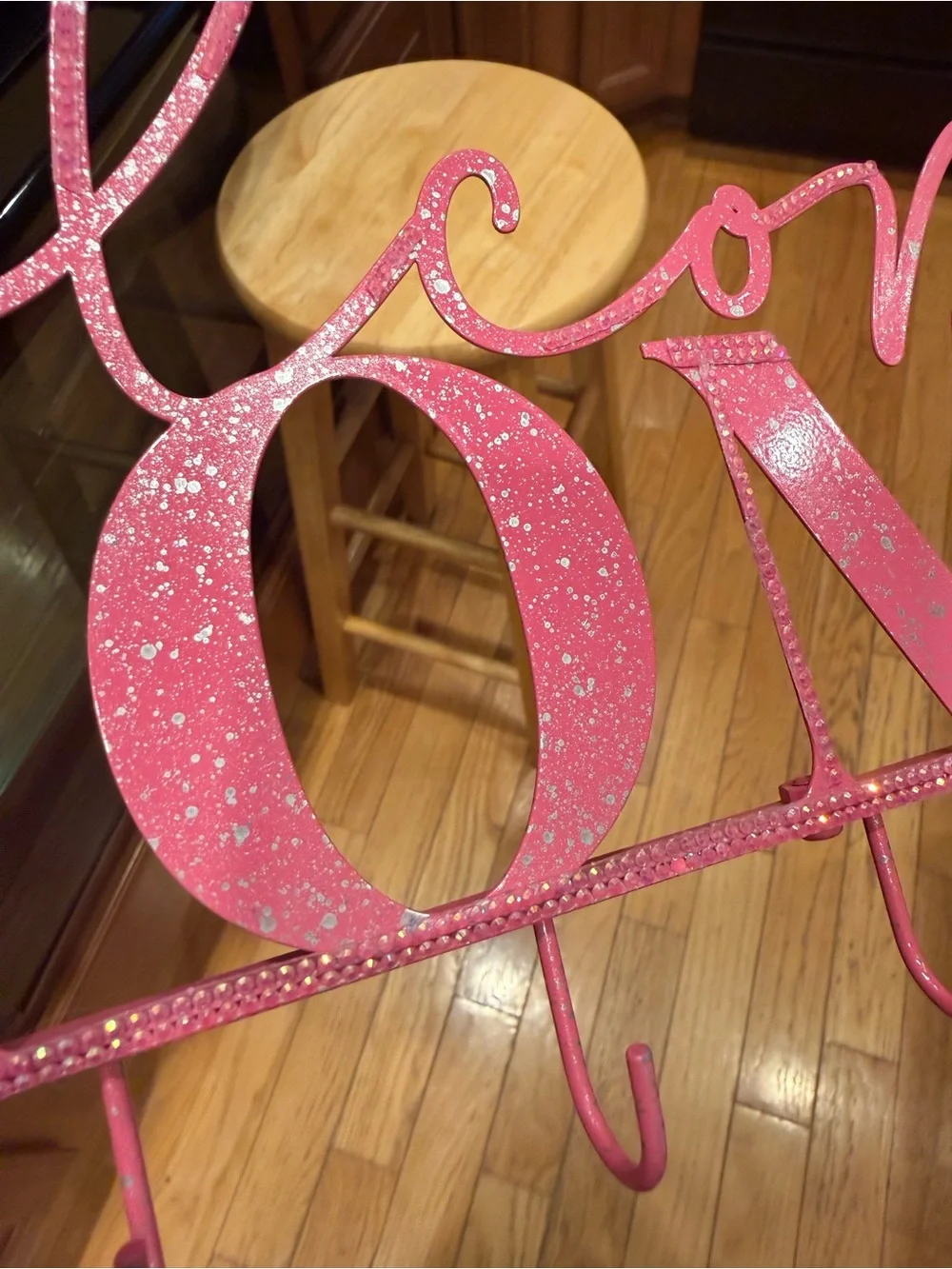 “Welcome Home “Pink Wall Hook Rack for keys Rhinestone accents